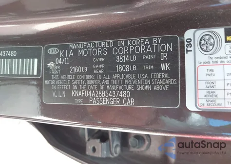 2011 Kia Forte Ex from USA, damaged, VIN KNAFU4A28B5437480